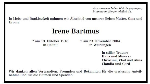 Bartmus Irene 1916-2004Todesanzeige